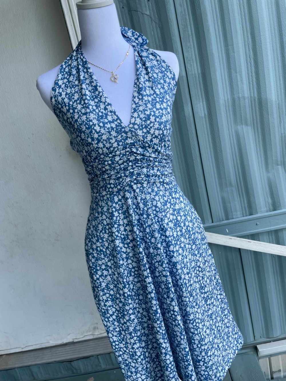 Women’s Blue Floral Halter Dress